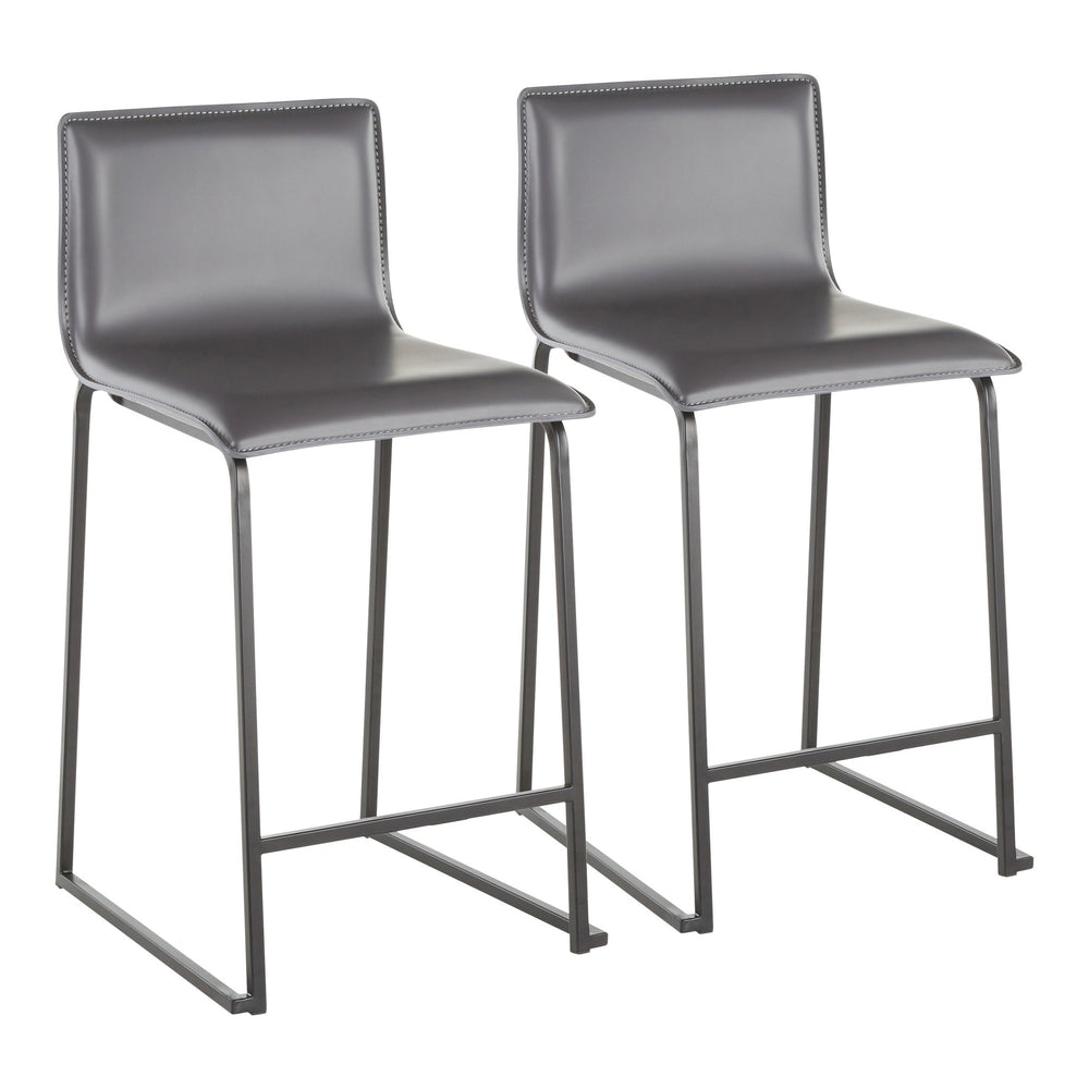 English Elm Mara 26" Modern Counter Stool Set Of 2 In Black Metal & Grey Faux Leather For Chic Spaces B202P222058