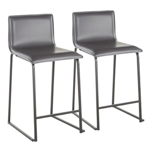 English Elm Mara 26" Modern Counter Stool Set Of 2 In Black Metal & Grey Faux Leather For Chic Spaces B202P222058