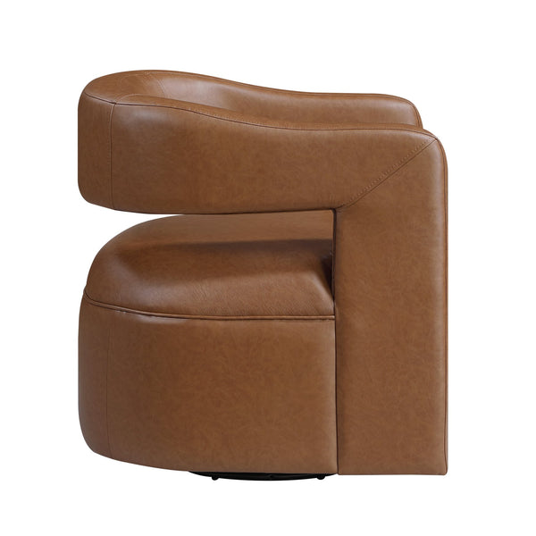 English Elm Modern Faux Leather Swivel Chair with Barrel Back Plush Foam Padding Pocket Coil Support 360° Base Camel 30 L x 29.5 W x 32.5 H B011P395594