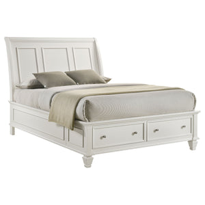 English Elm Fresnes Sleigh-Style Queen Bed with Built-In Underbed Storage Drawers and Traditional Wood Trim Finish Cream White B062S00930