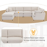 English Elm [ Video Provided] Modern Large U-Shape Sectional Sofa, With Removable Ottomans For Living Room (6-Seater)