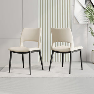 English Elm Modern Pu Leather Dining Chair Set with Ergonomic Backrest and Powder Coated Metal Frame White Pu W1727P426736
