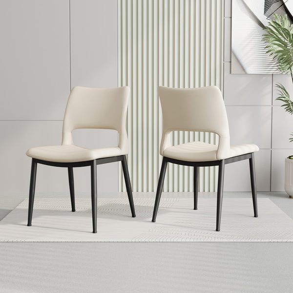 English Elm Modern Pu Leather Dining Chair Set with Ergonomic Backrest and Powder Coated Metal Frame White Pu W1727P426736