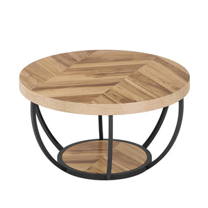 English Elm 2-tier Round Coffee Table Engineered Wood Top Arc Steel Legs Living Room Accent Wood T3971P453291