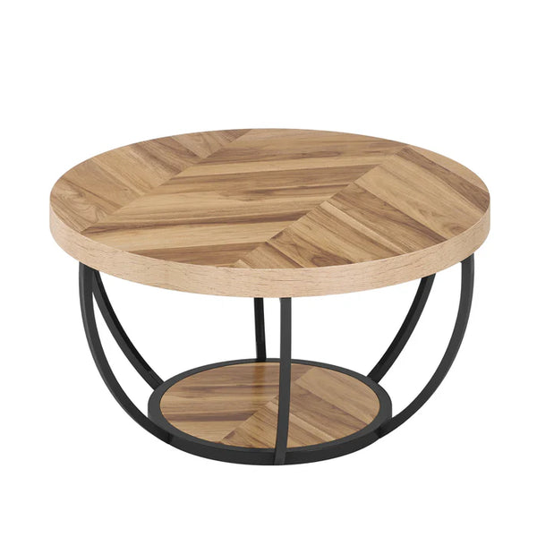 English Elm 2-tier Round Coffee Table Engineered Wood Top Arc Steel Legs Living Room Accent Wood T3971P453291