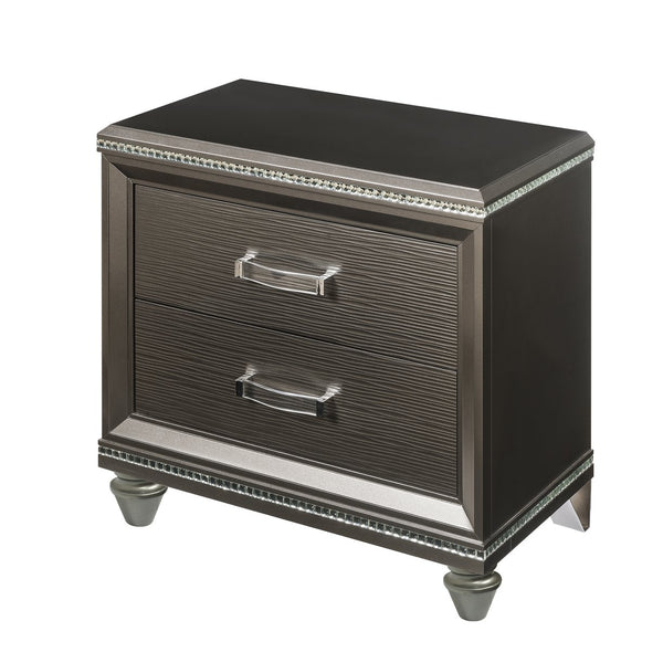 English Elm Dark Champagne Luxe 2-Drawer Nightstand with Mirrored Trim, Embossed Fronts & Smooth Metal Glides (29"H x 30"W) B062P215410
