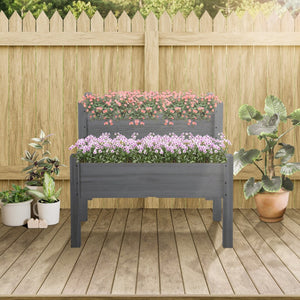 English Elm Outsunny 34"X34" Two-Tier Elevated Wood Planter Box For Easy Gardening On Patios & Backyards W2225P217237-GIGA