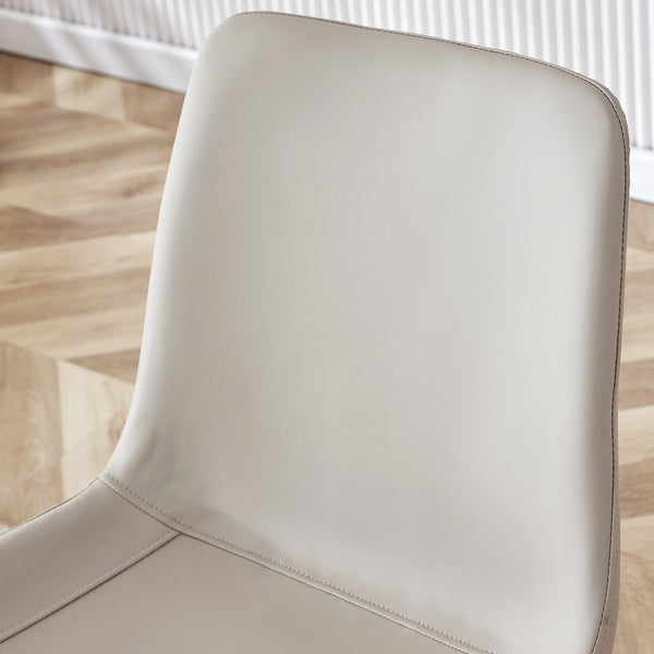 English Elm Light gray faux leather dining chair with widened curved cushion, black metal cross legs, comfy office seat W1512P406547