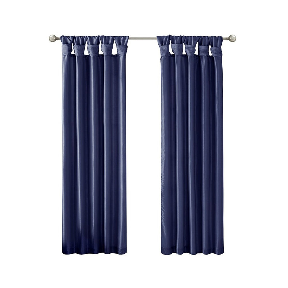English Elm Twist Tab Lined Faux Silk Window Curtain Panel In Navy, 50X108" - Elegant Design, Enhanced Privacy B03598205-GIGA