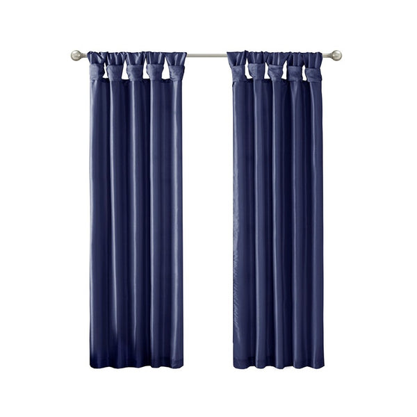 English Elm Twist Tab Lined Faux Silk Window Curtain Panel In Navy, 50X108" - Elegant Design, Enhanced Privacy B03598205-GIGA