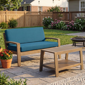 English Elm 2-piece Outdoor Acacia Wood Loveseat Set with Water-resistant Cushions for Patio Decks 57976.00SETFGRY_57976.00SETCUSH-DTSKIN