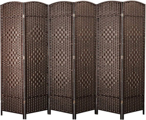 English Elm 6 Panel Room Divider Folding Screen with Hand-Woven Arched Panels Pine Frame Privacy Partition Room Decor Walnut Brown W3198P299207