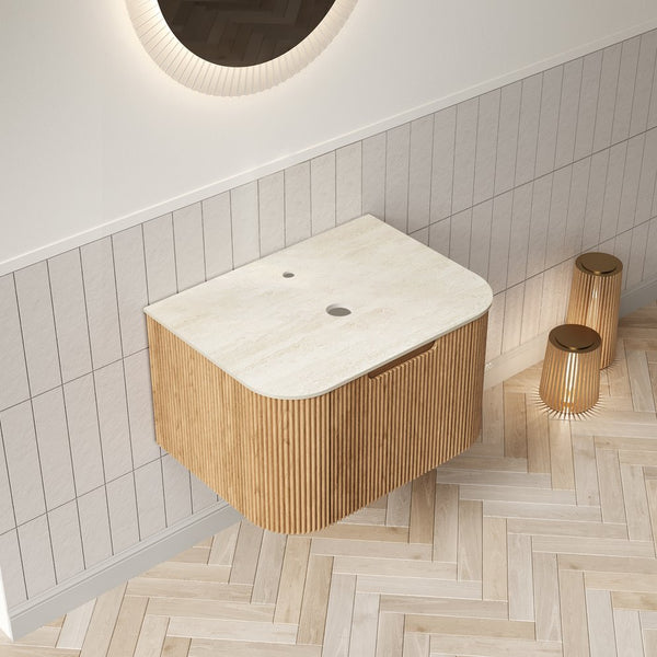English Elm Dina Floating Bathroom Vanity Plywood Cabinet Sintered Stone Top Natural Wood Grain W2615P338021