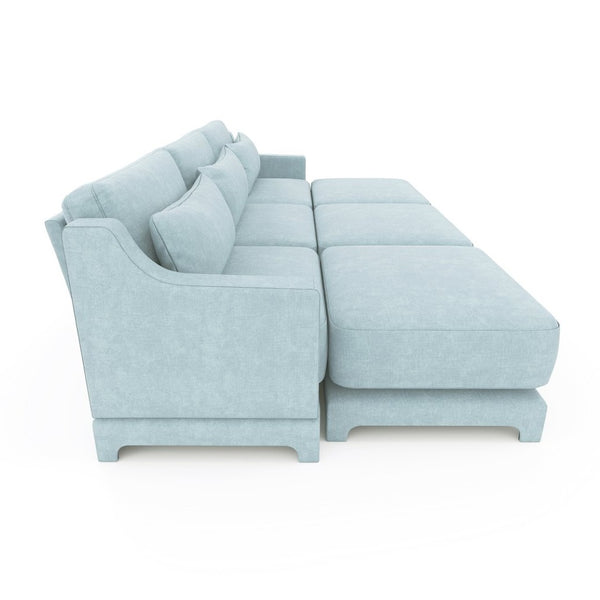English Elm Three Elegant Sky-Blue Chenille Sofa With 3 Movable Ottomans & Lumbar Pillow For Versatile Comfort W714S01209-GIGA
