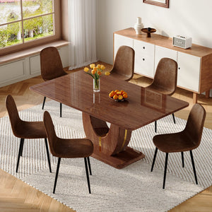 English Elm One Modern Dining Set Seating Six with Dark Wood Mdf Table and Fabric Chairs W1151S04404