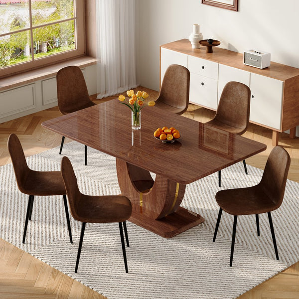English Elm One Modern Dining Set Seating Six with Dark Wood Mdf Table and Fabric Chairs W1151S04404