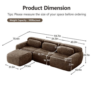 English Elm L-shaped Plush Sectional Sofa with Movable Ottoman and High Density Foam Living Room W714S01541