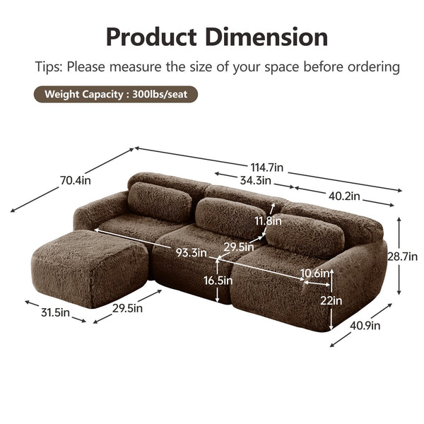 English Elm L-shaped Plush Sectional Sofa with Movable Ottoman and High Density Foam Living Room W714S01541