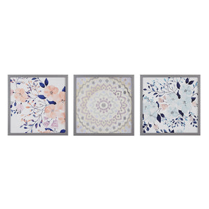 Intelligent Design Summer Bliss Casual Silver Framed Floral Medallion 3-piece Wall Decor Set ID95B-0025 Multi