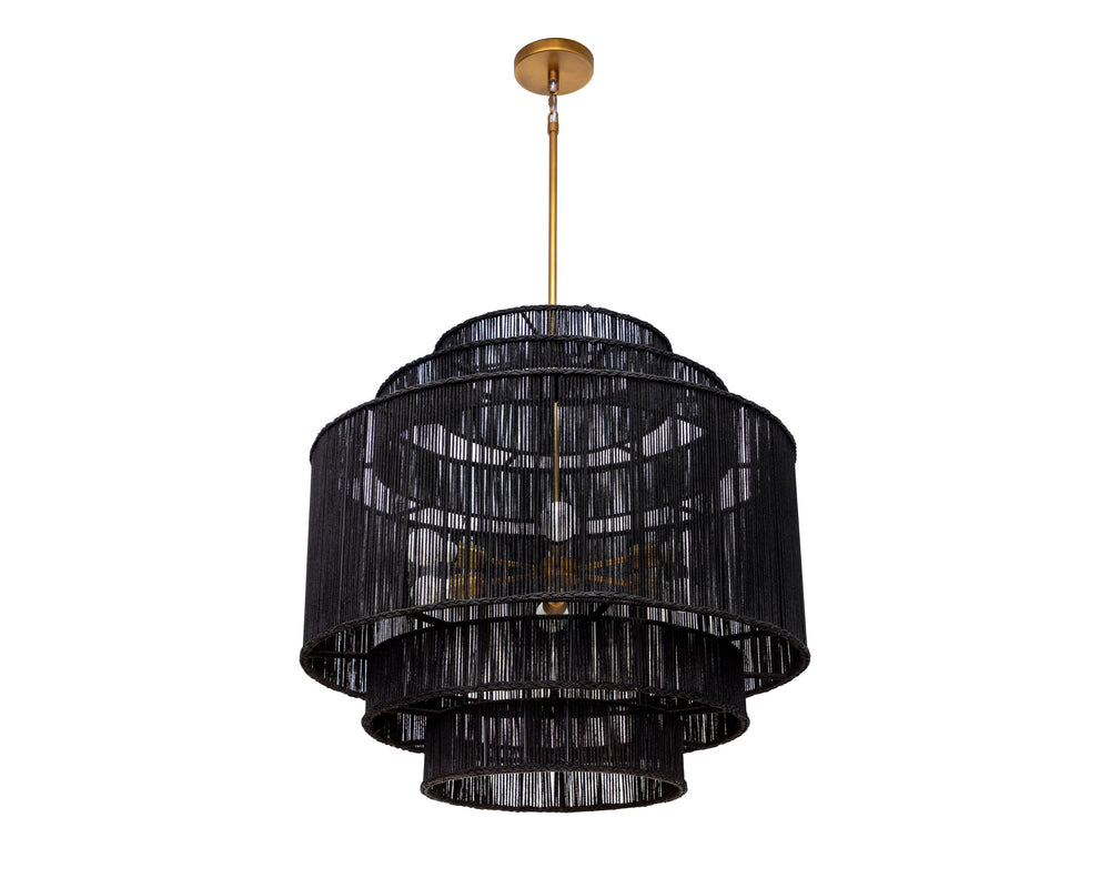 Sunpan Alyssa Chandelier - Handcrafted Artisan Lighting with Unique Design for Elegant Home Décor Appeal Antique Brass, Black Jute
