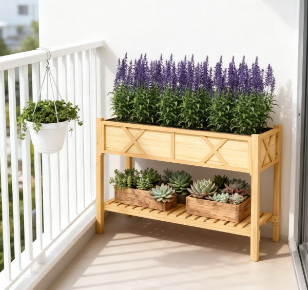 English Elm Outdoor Raised Planter Box with Drainage Reservoir for Herbs Vegetables Balcony T3971P422310