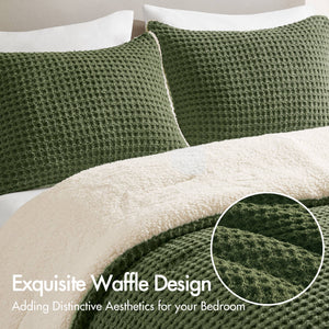 English Elm 2 Pieces Twin Waffle Knit Chenille Comforter Set with Plush Sherpa Reversible Cozy Bedding Ensemble Olive 20.47 L x 11.42 W x 9.84 H B035P381296