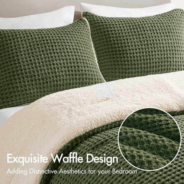 English Elm 2 Pieces Twin Waffle Knit Chenille Comforter Set with Plush Sherpa Reversible Cozy Bedding Ensemble Olive 20.47 L x 11.42 W x 9.84 H B035P381296