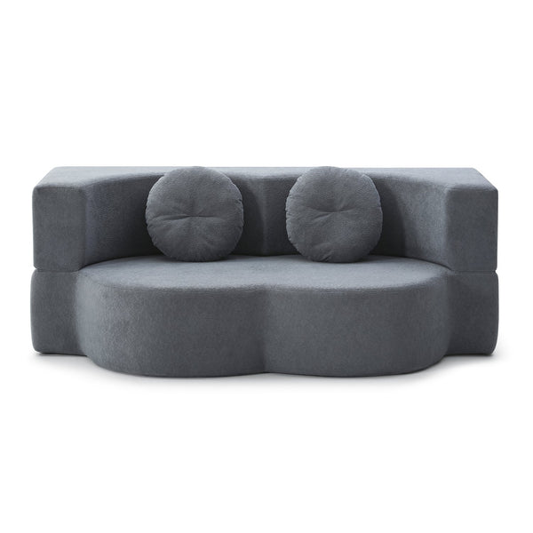 English Elm 2-in-1 Folding Sofa Bed with Plush Foam Support — Convertible Floor Couch to Queen Guest Sleeper Grey W1117P325078