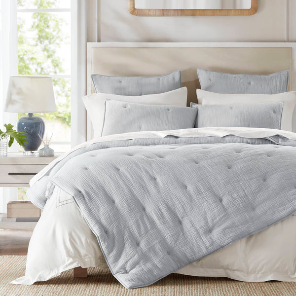 English Elm 3-piece King Cotton Muslin Quilt Set Crinkled Embroidered Coastal Farmhouse Bedding B035P408346