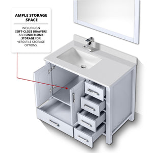 English Elm White Bath Vanity Set With Left Offset Cultured Marble Top, Chrome Faucet & Matching Mirror 36" W B2731S01328-GIGA