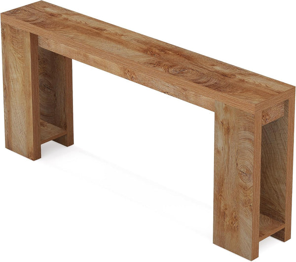 English Elm Wood Grain Farmhouse Console Table Narrow Entryway Foyer Accent with Reinforced Frame T3971P431445