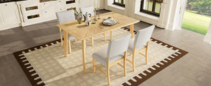 English Elm 5 Piece Dining Set Rustic Farmhouse Rectangular Table with 4 Upholstered Chairs Solid Wood Seats for 4 Natural Wood Wash N752S400015D