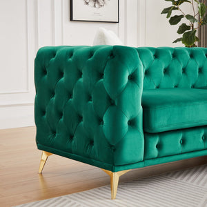 English Elm Fx Chesterfield Sofa Set Tufted Tech Fabric Upholstered Living Room Seating Combo Green W1926S00086