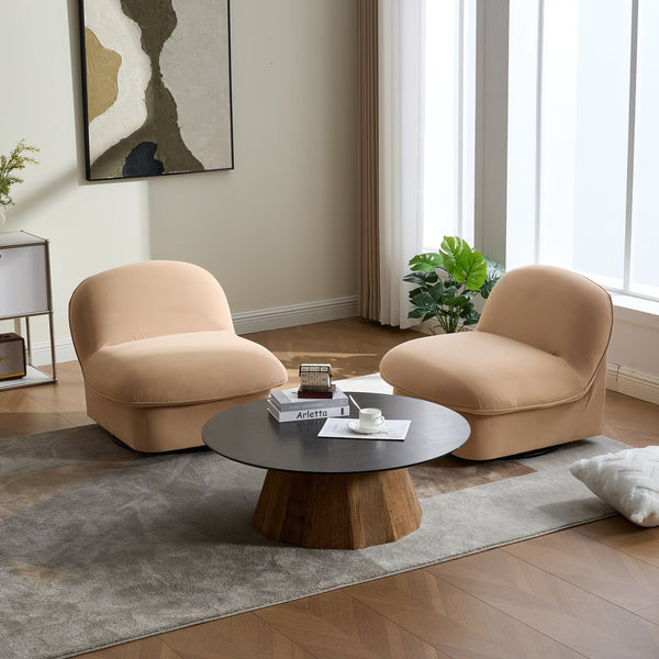 English Elm Swivel Accent Chair Plush Velvet Pumpkin Barrel Silhouette with 360 Degree Metal Base Khaki W3244P392748