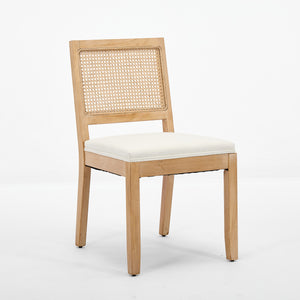 English Elm Farmhouse Rattan Dining Chairs Set of 2 with Linen Upholstery, Cane Back & Solid Wood Frame, Comfortable Beige W1143P332689