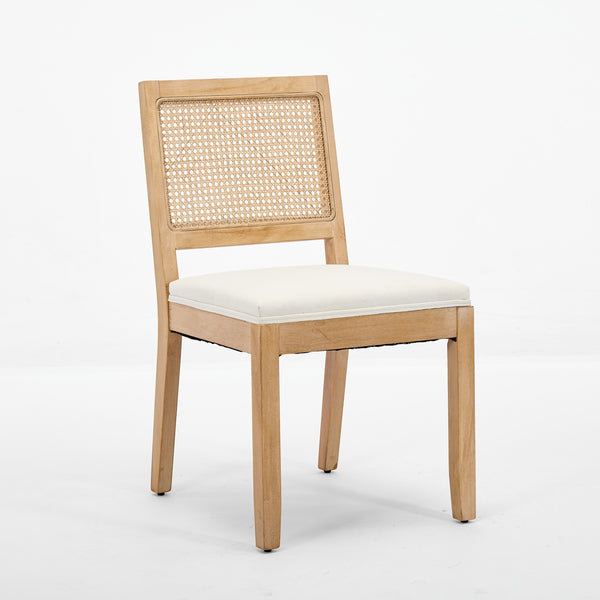 English Elm Farmhouse Rattan Dining Chairs Set of 2 with Linen Upholstery, Cane Back & Solid Wood Frame, Comfortable Beige W1143P332689