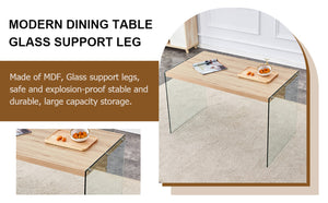 English Elm Table And Chair Set - Modern Wood Texture Mdf Coffee Table With Glass Legs & 4 Transparent Chairs W1151S02076-GIGA