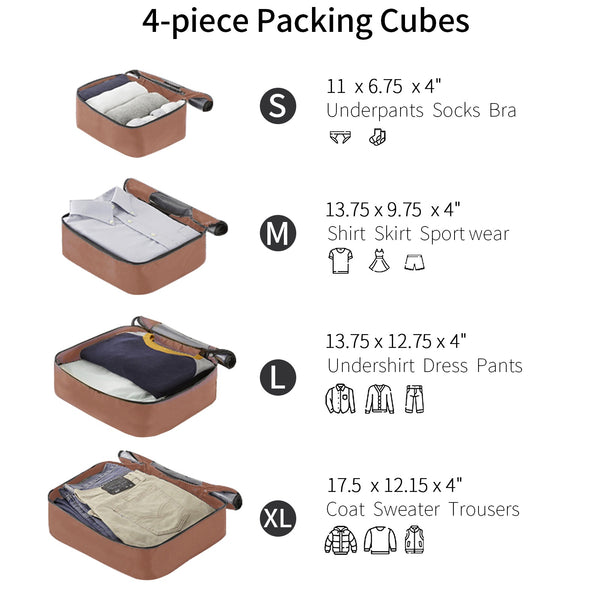 English Elm 4 Piece Abs Hard Shell Luggage Set with Spinner Wheels Tsa Lock and Packing Cubes Coffee PP313145AAZ