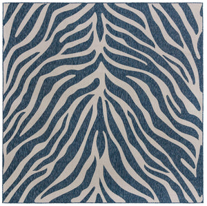 Unique Loom Outdoor Safari Tsavo Machine Made Animal Print Rug Blue, Ivory 10' 0" x 10' 0"