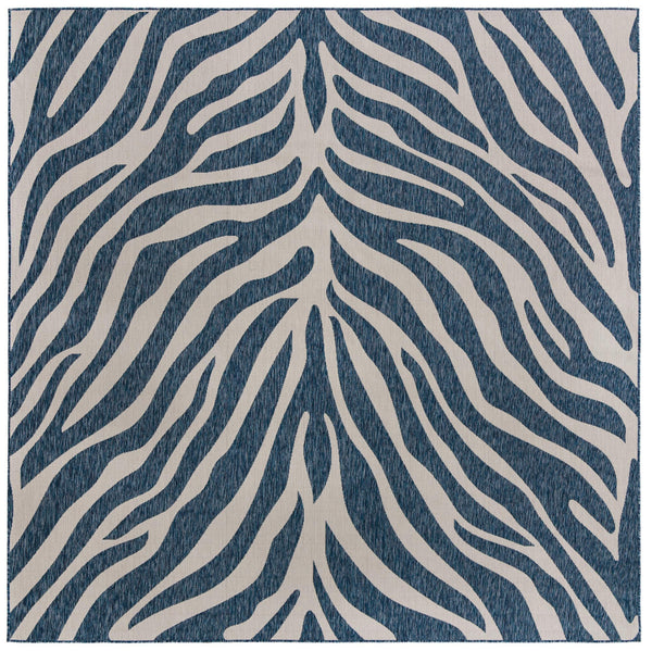 Unique Loom Outdoor Safari Tsavo Machine Made Animal Print Rug Blue, Ivory 10' 0" x 10' 0"