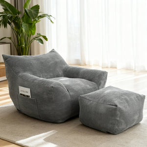 English Elm Bean Bag Chair with Armrests Shredded Foam Fill Oversized Lounge Seat for Adults Gray W5385P440000