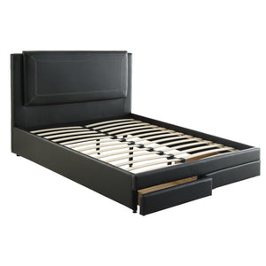 English Elm Black Luxurious Queen Bed with Hidden Storage Drawers Upholstered Faux Leather Modern Frame Black 64 L x 49 W x 5 H B011S02013