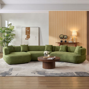 English Elm 155.91 Inch Green Quilted Curved Modular Sectional Sofa with Six Seats and Lumbar Pillows W2582S00198