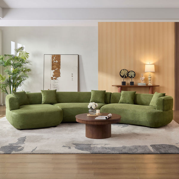 English Elm 155.91 Inch Green Quilted Curved Modular Sectional Sofa with Six Seats and Lumbar Pillows W2582S00198