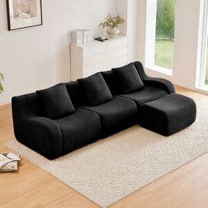 English Elm Boneless 3-Seat Modular Sofa In Plush Teddy Fabric, Ergonomic Curved Armrests, No Assembly Needed! W714S01459