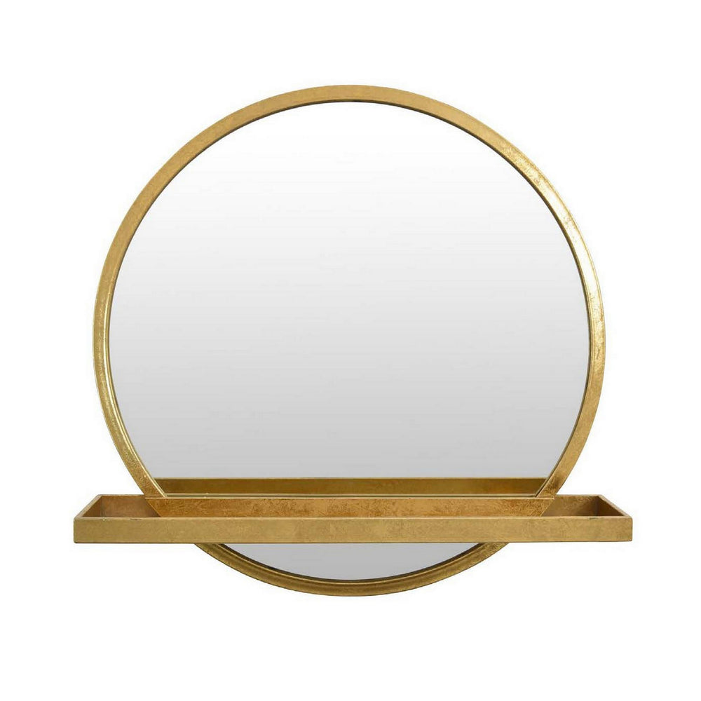English Elm Feno Round Wall Mirror with Shelf Gold Metal Frame Entryway Vanity Accent Piece B056P416953
