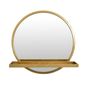English Elm Feno Round Wall Mirror with Shelf Gold Metal Frame Entryway Vanity Accent Piece B056P416953