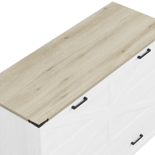 English Elm Queen Farmhouse Murphy Cabinet Bed with Charging Station and Storage Drawer White N733S361778W