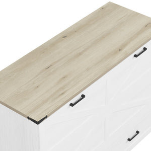 English Elm Queen Murphy Cabinet Bed Farmhouse White Foldable Platform with Storage and Charging N733S237837W
