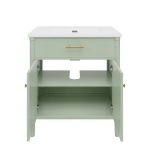 English Elm Christopher Knight Home® - 30 Inches Bathroom Vanity With Integrated Sink, Soft-Close Doors, Adjustable Shelf & Curved Design N817P299509G